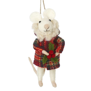Felt Mouse Tree Decoration in Tartan Coat