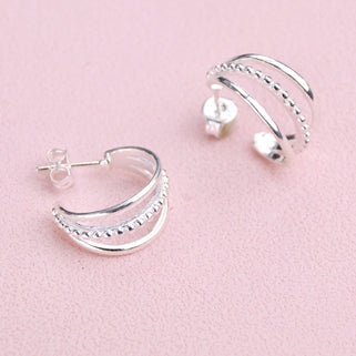 Silver Beaded Triple Hoop earrings