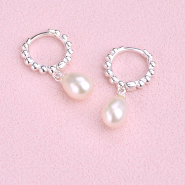 Silver Beaded Hoop With Pearl Drop Earrings