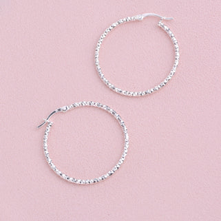 Sterling Silver Textured Large Hoop Earrings