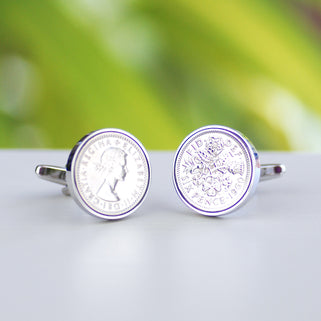Personalised Sixpence Coin Birthday Cufflinks 1947 to 1967