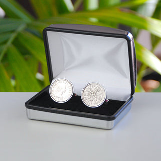 Luxury 70th Birthday 1954 Sixpence Cufflinks in Penelopetom silver chrome cufflinks box