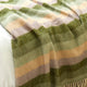 green and yellow stripe wool blanket with cream fringe
