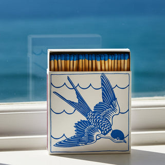 Blue swallow square match box with 125 blue tip matches