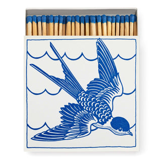Blue swallow square match box with 125 blue tip matches