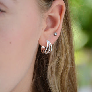 Silver Beaded Triple Hoop earrings