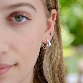 Silver Beaded Triple Hoop earrings