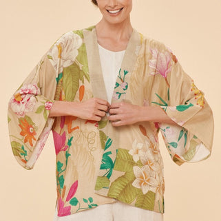 Tropical Floral Fauna Kimono Jacket Coconut