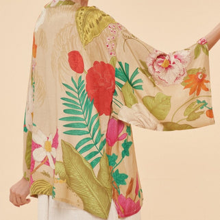 Tropical Floral Fauna Kimono Jacket Coconut