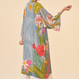 Tropical Floral Fauna Kimono Gown Lavender