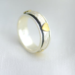 Ami Narrow Sterling Silver Hearts Spinning Ring