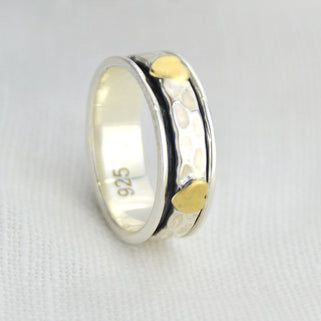 Ami Narrow Sterling Silver Hearts Spinning Ring