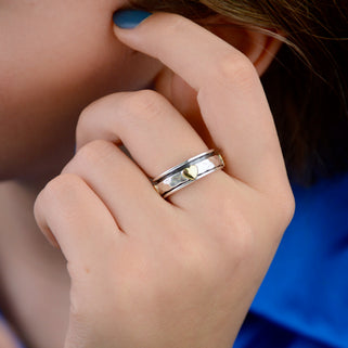 Ami Narrow Sterling Silver Hearts Spinning Ring