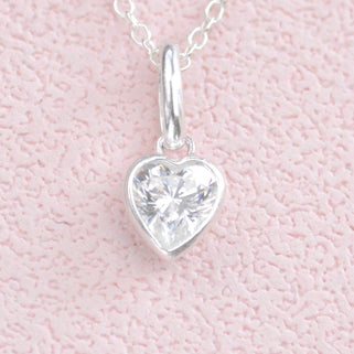 April Heart Birthstone Necklace - Clear Crystal, Sterling Silver