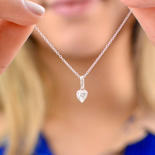 April Heart Birthstone Necklace - Clear Crystal, Sterling Silver