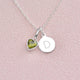 August Heart Birthstone Necklace with Mini Initial - Peridot, Sterling Silver