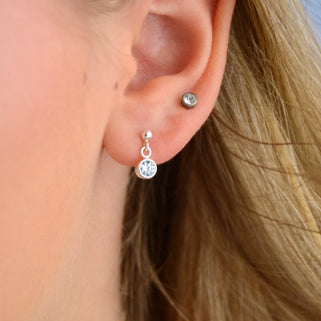 Sterling Silver Birthstone Dangle Stud Earrings showing March Birthstone