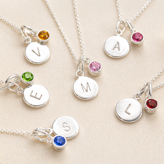 Sterling Silver Mini Initial and Birthstone Necklace