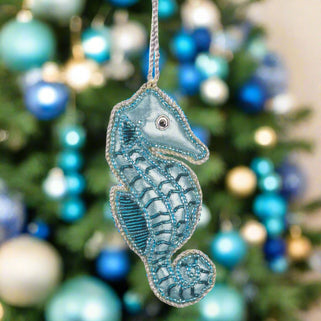 Beaded Blue Seahorse Tree Decoration
