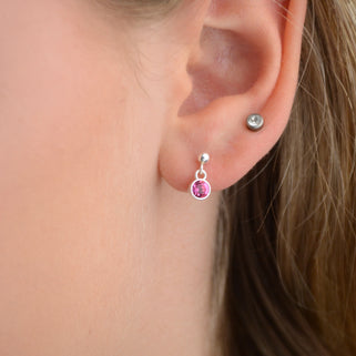 Sterling Silver Birthstone Dangle Stud Earrings showing October Birthstone