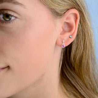 Sterling Silver Birthstone Dangle Stud Earrings showing October Birthstone