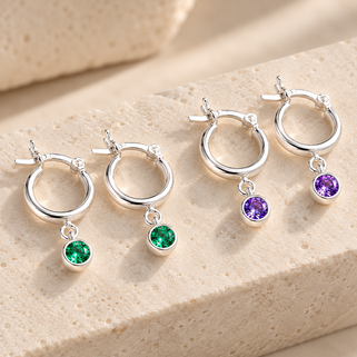 Sterling Silver Birthstone Huggie Hoop Earrings