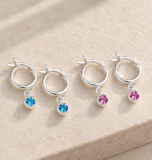 Sterling Silver Birthstone Huggie Hoop Earrings