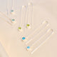 Sterling Silver birthstone threaders shown close up  with aquamarine, peridot and blue topaz birthstones