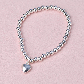 Personalised Girl's Elasticated Silver Heart Bracelet