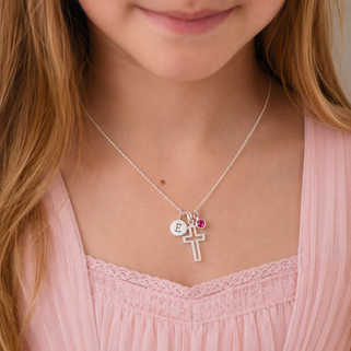Girl's Personalised Sterling Silver Cross Necklace