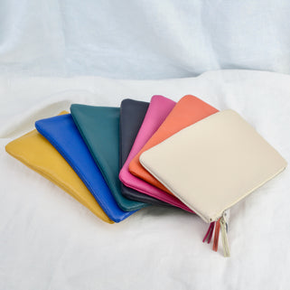 Personalised Small Leather Cosmetics Bag showing colour choices