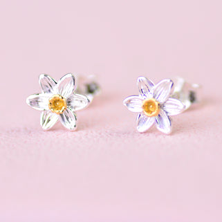 Silver And Gold Daffodil Stud Earrings