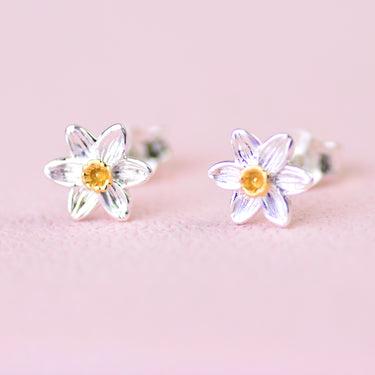 Silver And Gold Daffodil Stud Earrings
