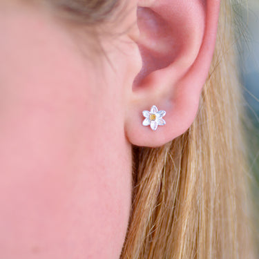 Silver And Gold Daffodil Stud Earrings