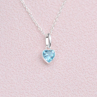 December Heart Birthstone Necklace - Blue Topaz, Sterling Silver
