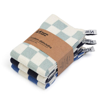 Reusable Cotton Dishcloths Set of 3 - Cobalt Check