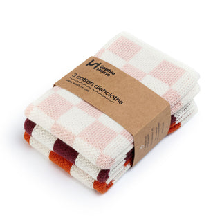 Reusable Cotton Dishcloths Set of 3 - Pink Burgundy Orange