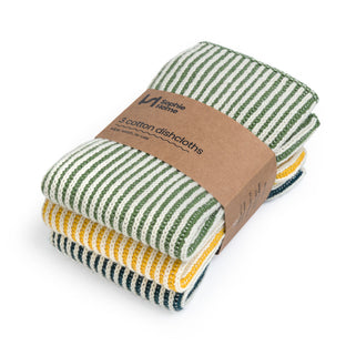 Reusable Cotton Dishcloths Set of 3 - Green/Citrus/Ink