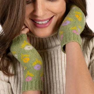 Wrist Warmers Sage Green Flower