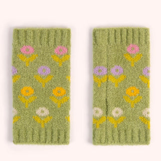 Wrist Warmers Sage Green Flower