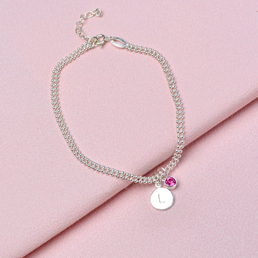 Personalised Double Strand Initial Birthstone Charm Bracelet