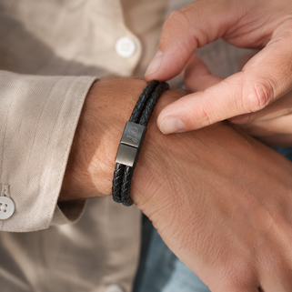 Men's Personalised Leather and Black Clasp Bracelet