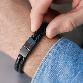 Men's Personalised Leather and Black Clasp Bracelet
