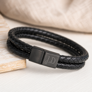 Men's Personalised Leather and Black Clasp Bracelet