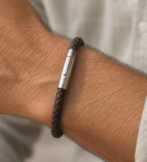 Men's Easy Clasp Leather Plait Bracelet