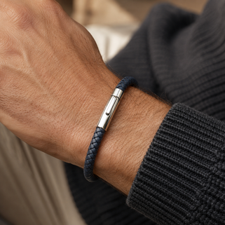 Men's Easy Clasp Leather Plait Bracelet