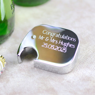 Personalised Elephant Shape Three Way Bottle Opener shown close up