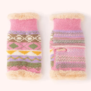 Wrist Warmers Fair Isle Pink