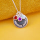 Personalised Family Names Birthstone Necklace - Silver engraved circle disc with 