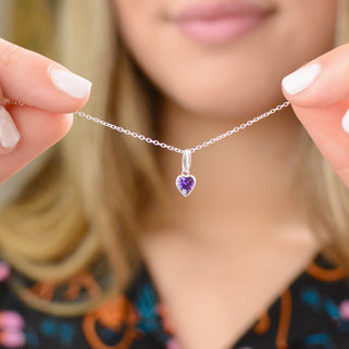 February Heart Birthstone Necklace - Amethyst, Sterling Silver